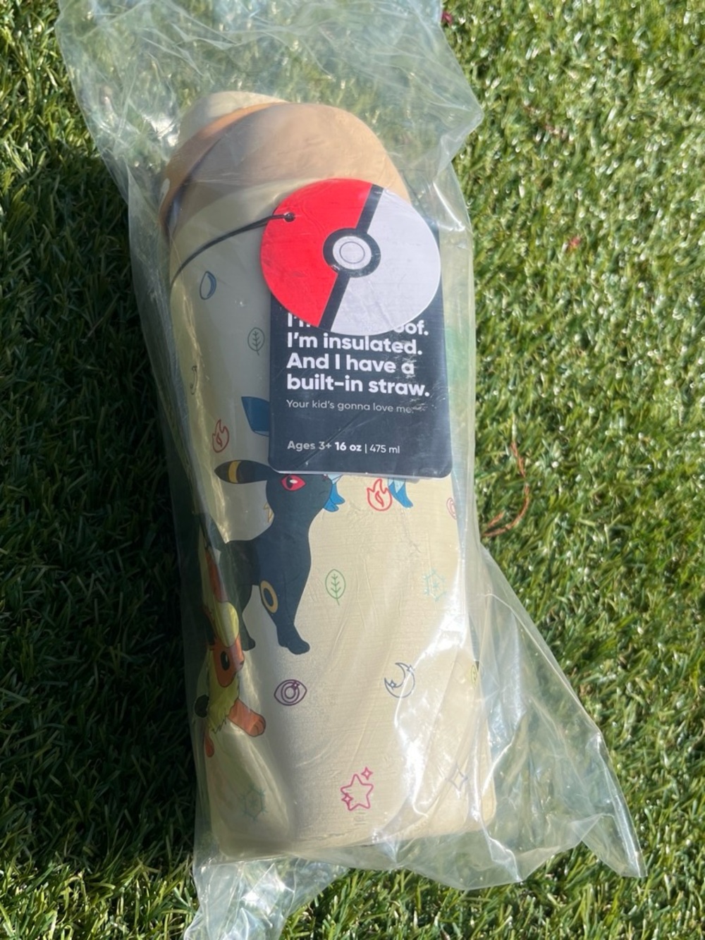 Pokémon Insulated Kids Straw Bottle - Beige with Character Print